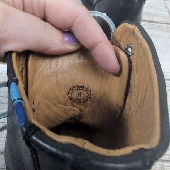 John Fluevog Adriana Nuni Black Leather Lace Up Boots Women Size 8 - Picture 7 of 9